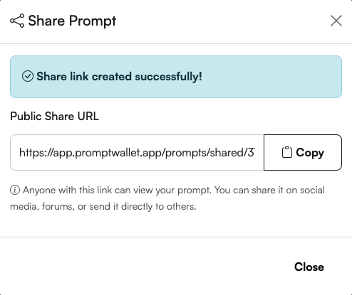 Sharing prompts from Prompt Wallet